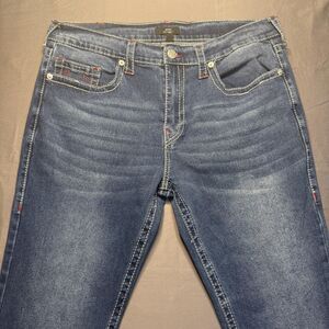 True Religion Geno Jeans Mens 38 Blue Relaxed Slim Red Stitch Denim Pants